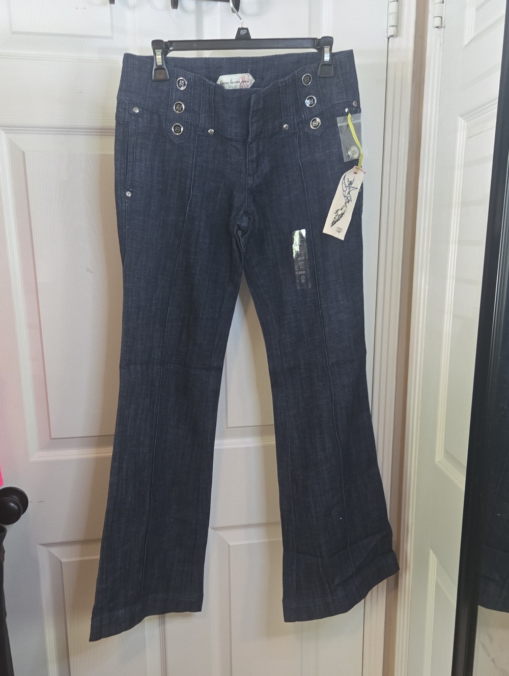 Boom Boom Jeans navy denim with red logo tag
